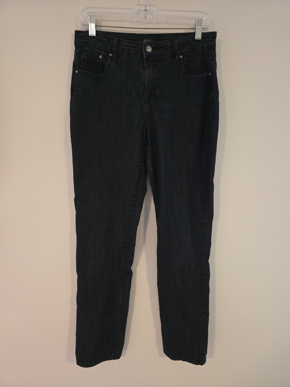 Simon Chang Dark Denim Skinny Leg Jeans in Black
